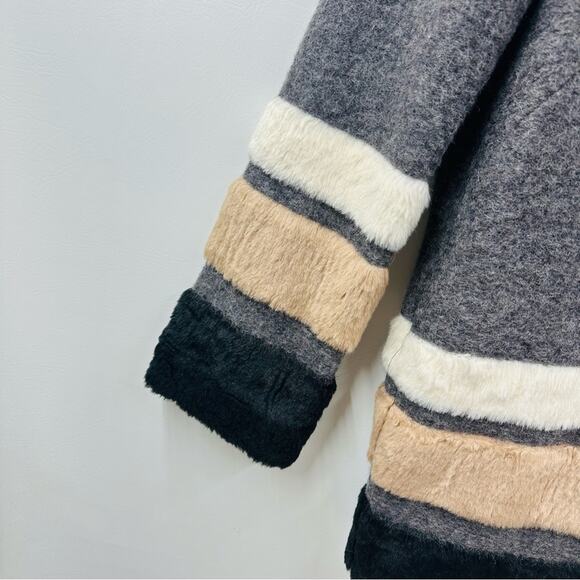 Helene London Colorblock Coat Jacket Hidden Buttons Gray Wool Blend Pockets Sz S - Picture 6 of 10